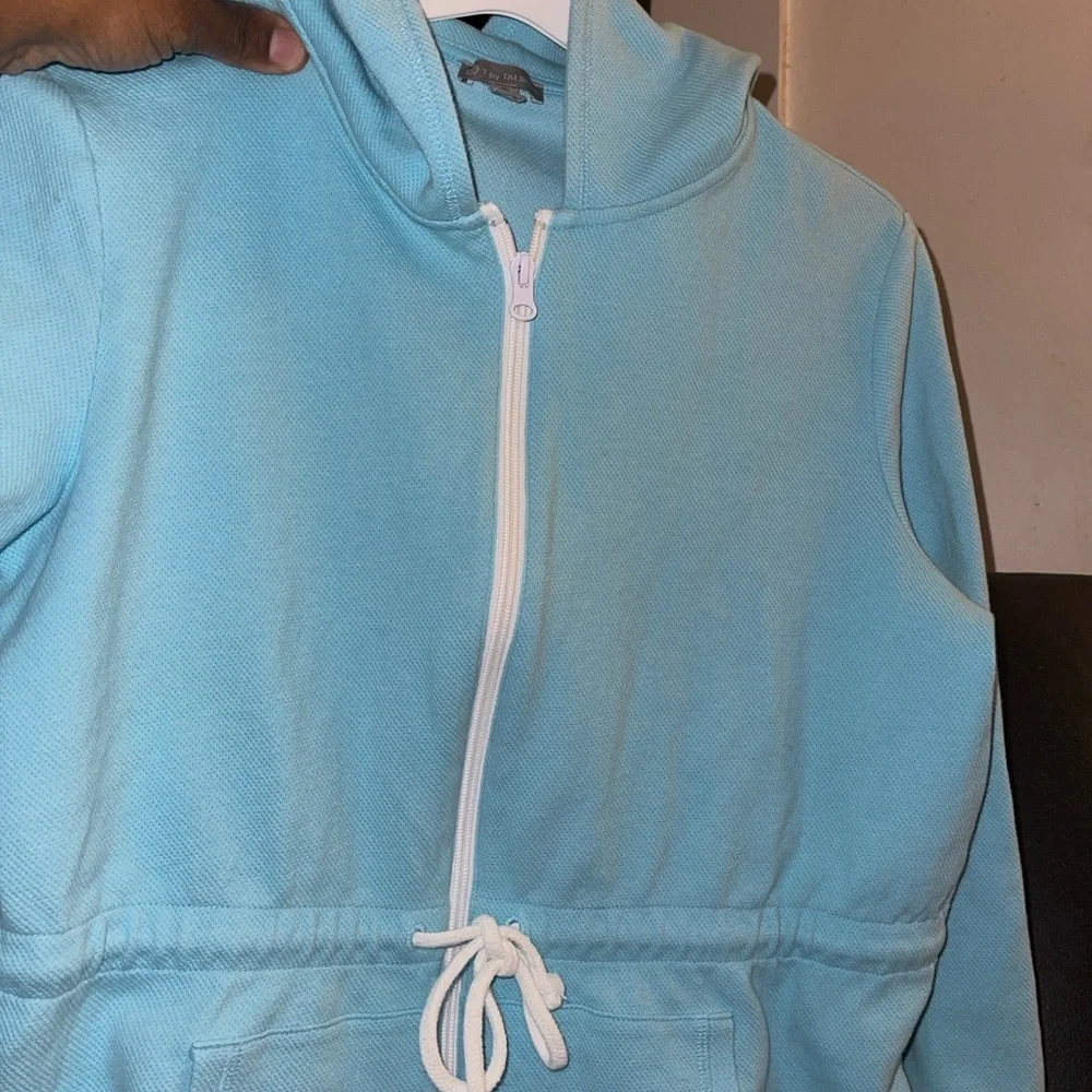 T by Talbots PIQUÉ DRAWCORD HOODED JACKET Size Medium - Picture 8 of 16
